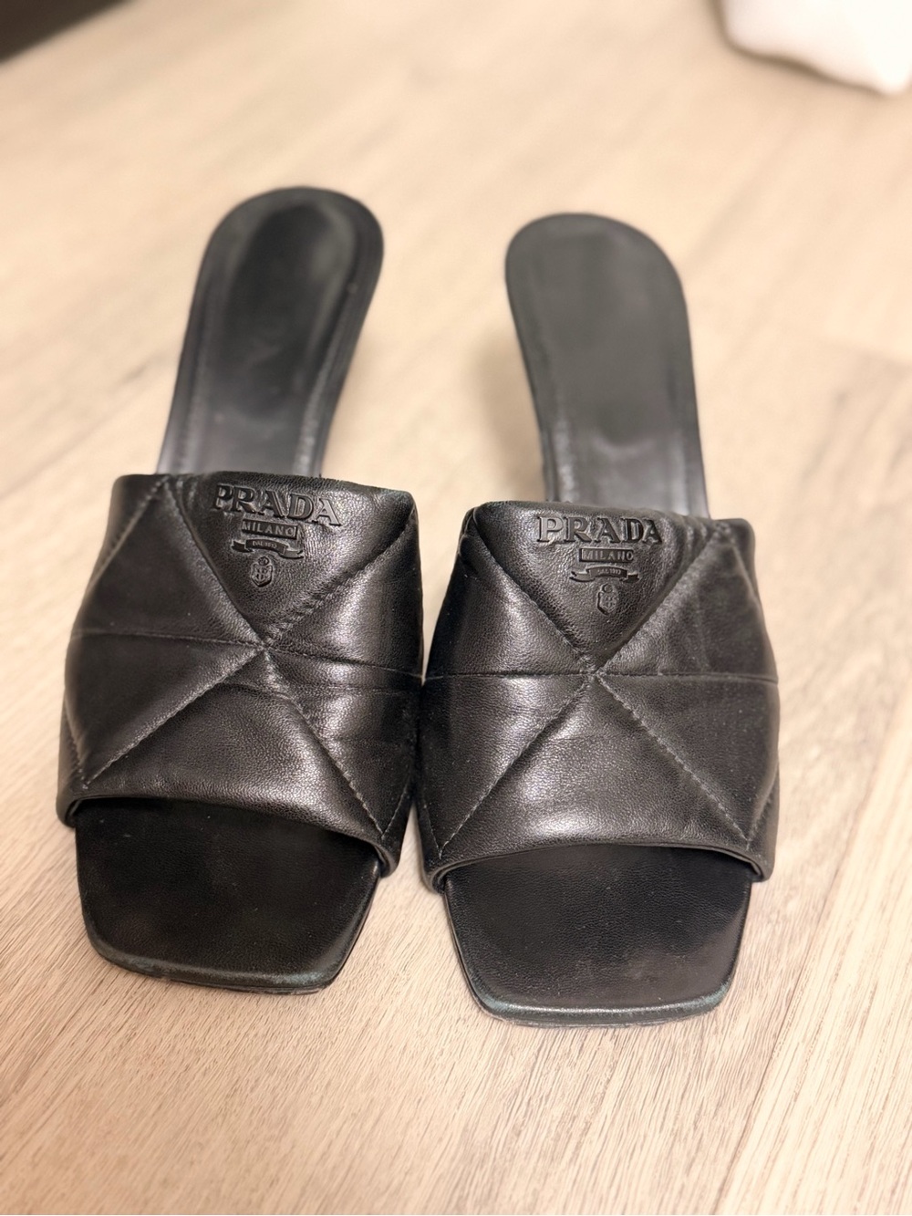 Prada Black Quilted Leather Slide Mules